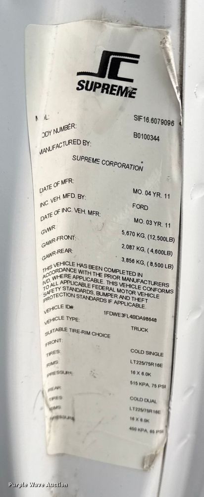 image for item EG1881 2011 Ford E350 Super Duty box truck