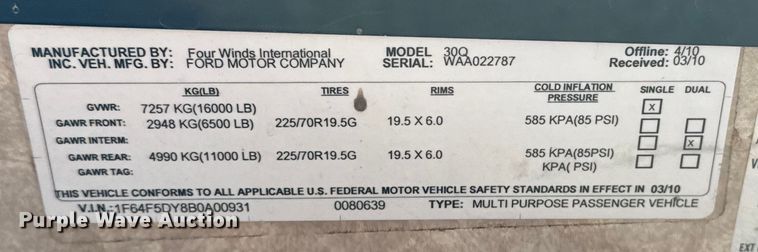 image for item EG1894 2011 Four Winds International Windsport 30Q RV