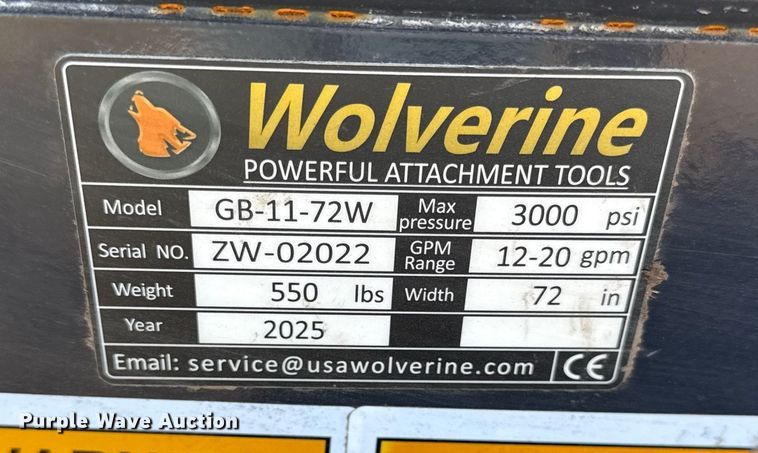 image for item EN0145 2025 Wolverine GB-11-72W skid steer grapple bucket