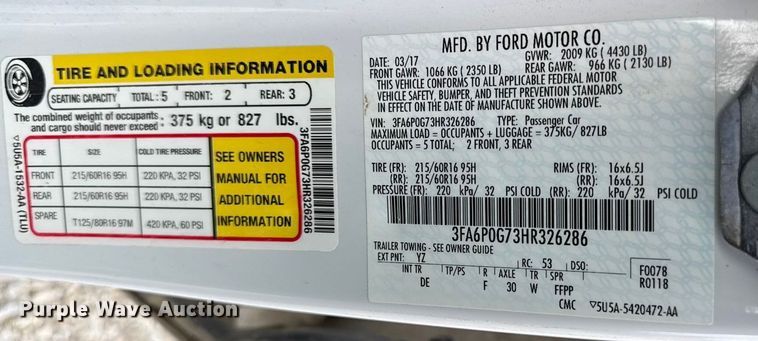 image for item EN0157 2017 Ford Fusion 