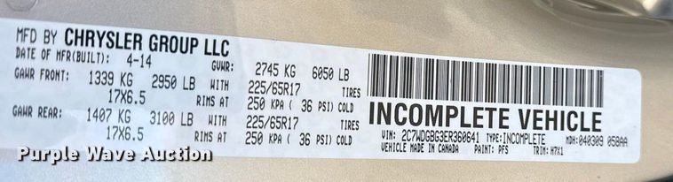 image for item EN0158 2014 Dodge Grand Caravan handicap accessible van