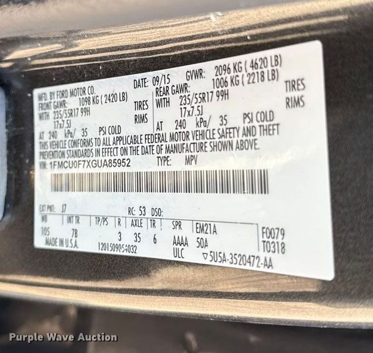 image for item EN0160 2016 Ford Escape SUV