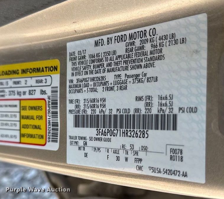 image for item EN0161 2017 Ford Fusion 