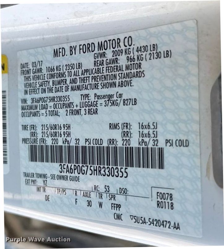 image for item EN0162 2017 Ford Fusion 