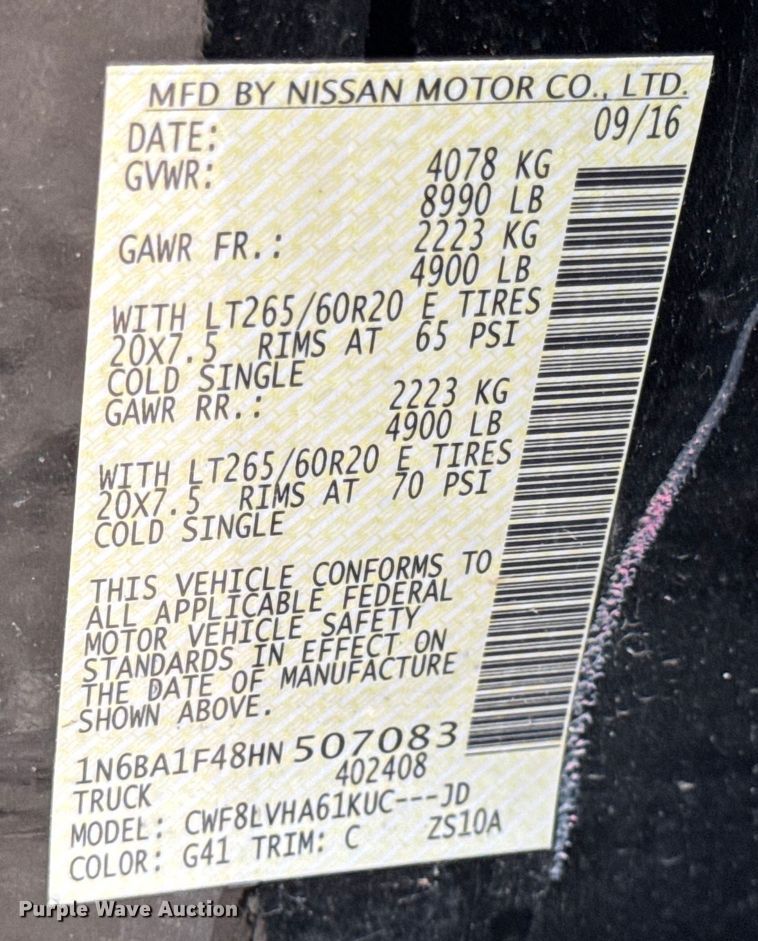 image for item EN0781 2017 Nissan Titan XD Crew Cab pickup truck