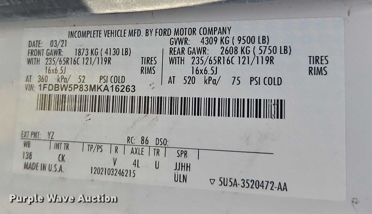 image for item EO4900 2021 Ford Transit utility van