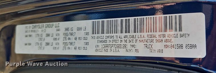 image for item EO4907 2013 RAM 1500 Ext. Cab pickup truck