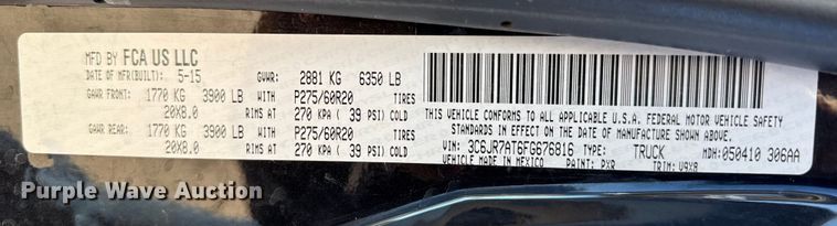 image for item EP2709 2015 Ram 1500 pickup truck