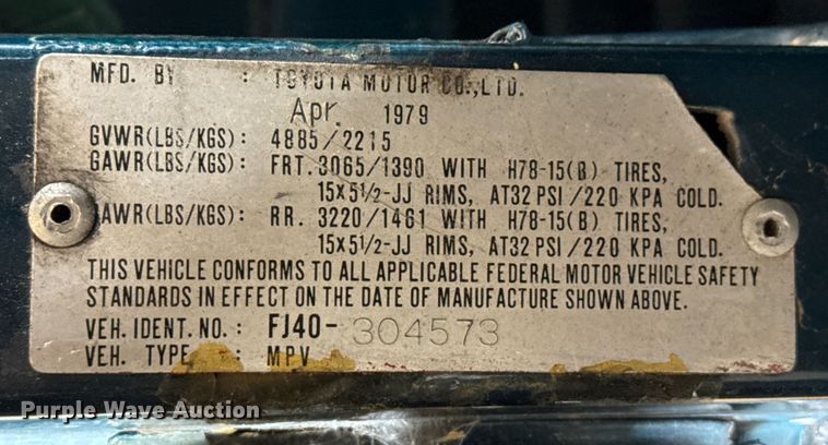 image for item EP2744 1979 Toyota FJ40 Land Cruiser SUV