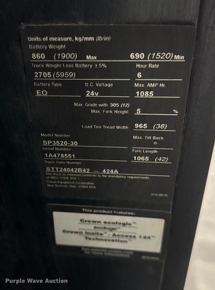 image for item ER0346 2016 Crown SP3520-30 order picker