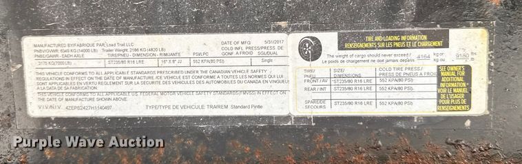 image for item ER0361 2017 Load Trail equipment trailer