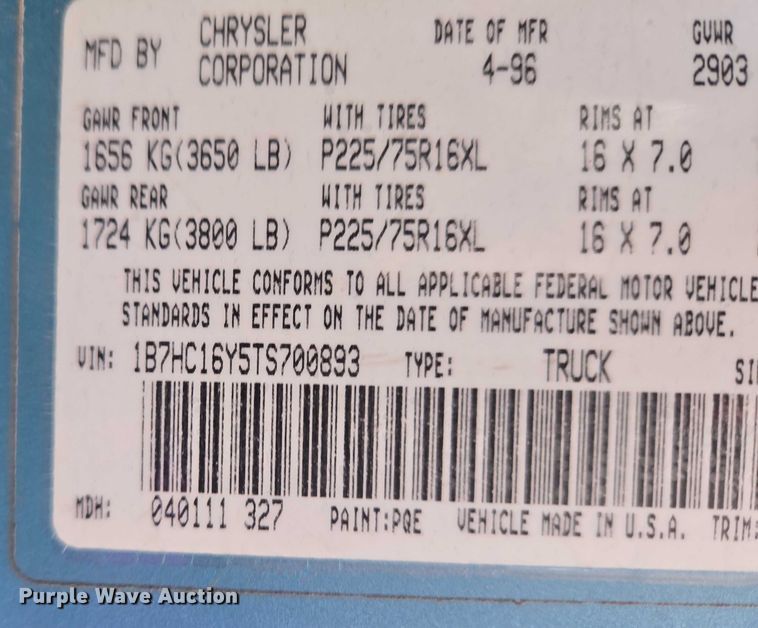 image for item ET5441 1996 Dodge Ram 1500 pickup truck