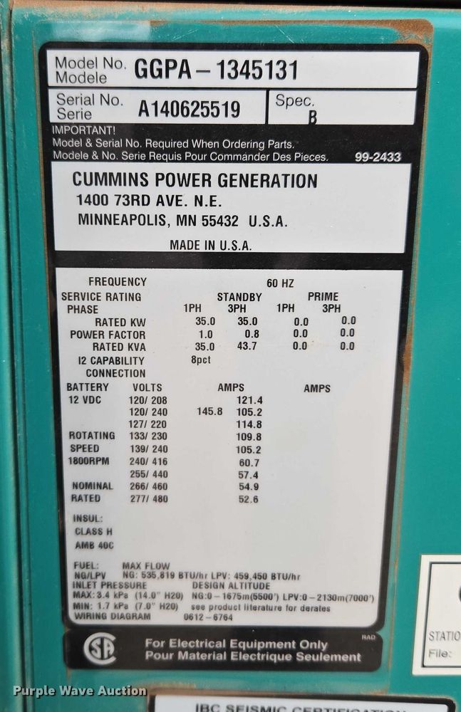 image for item ET5468 Cummins GGPA-1345131 generator