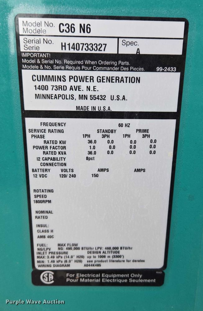 image for item ET5469 Cummins C36 N6 generator