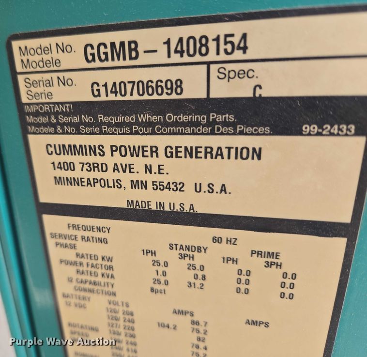 image for item ET5471 Cummins GGMB-1408154 generator