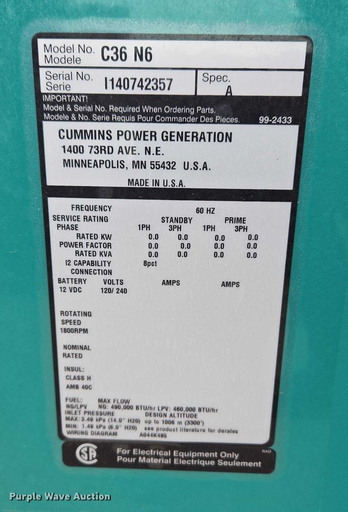 image for item ET5472 Cummins C36 N6 generator