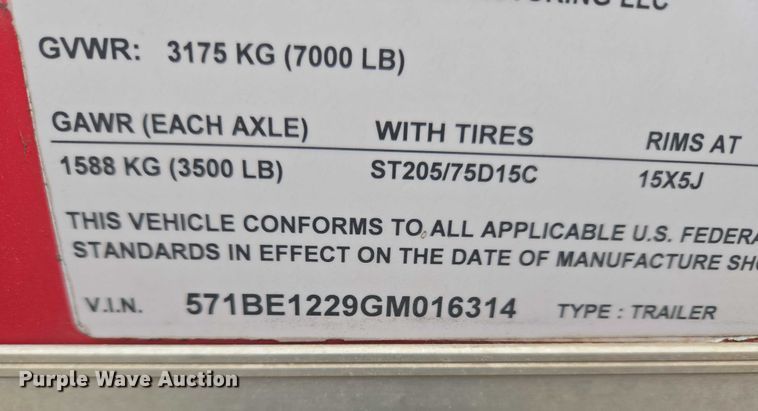 image for item ET5475 2016 Lark United Manufacturing enclosed cargo trailer