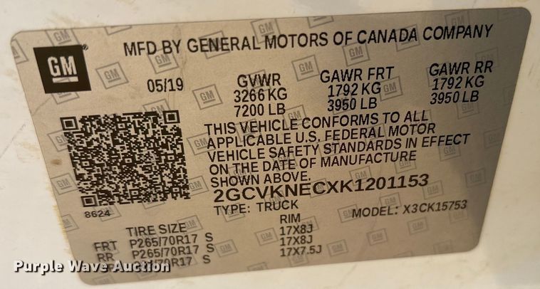 image for item ET7345 2019 Chevrolet Silverado 1500 Ext. Cab pickup truck