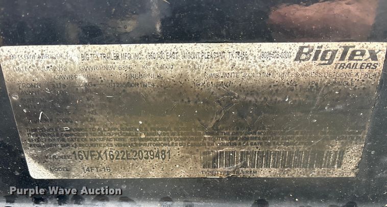 image for item ET7394 2019 Big Tex 14FT-16 tilt deck equipment trailer