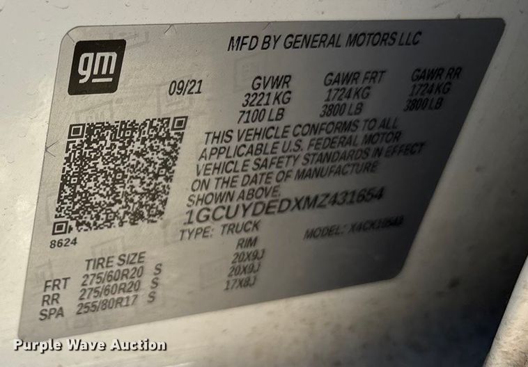 image for item EU4749 2021 Chevrolet Silverado 1500 Crew Cab pickup truck