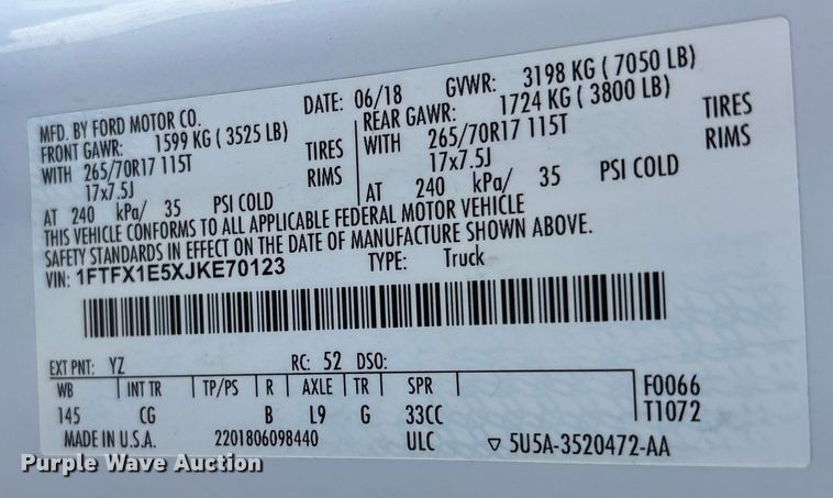 image for item EU4750 2018 Ford F150 Ext. Cab pickup truck