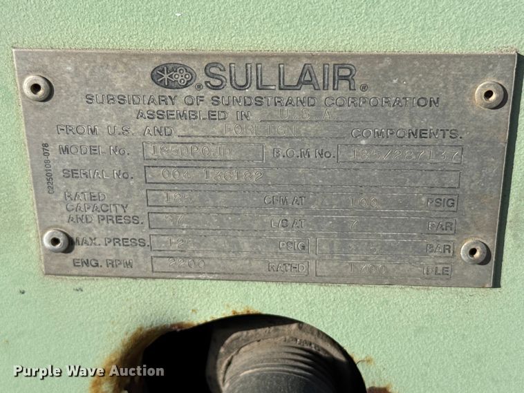 image for item EU6494 Sullair 185DPQJD air compressor