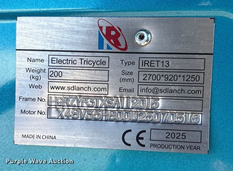 image for item EV3452 2025 IR IRET13 electric tricycle