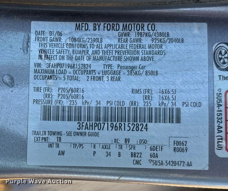 image for item FB0526 2006 Ford Fusion 