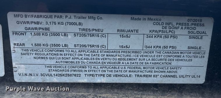 image for item FG1577 2019 PJ utility trailer