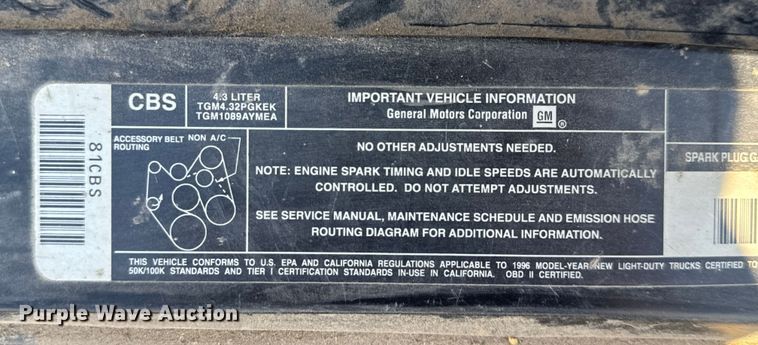 image for item FK0605 1996 Chevrolet S10 Ext. Cab pickup truck