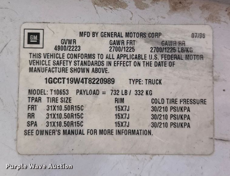 image for item FK0605 1996 Chevrolet S10 Ext. Cab pickup truck