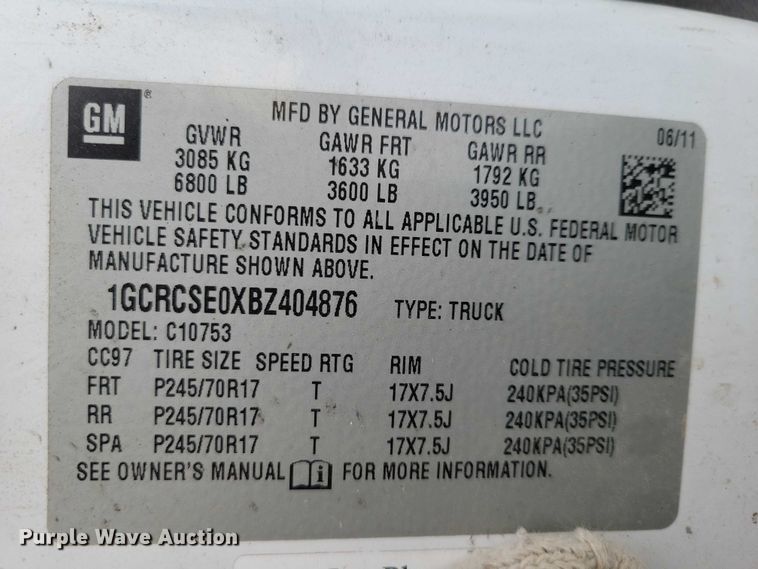 image for item NO9825 2011 Chevrolet Silverado 1500 Ext. Cab pickup truck