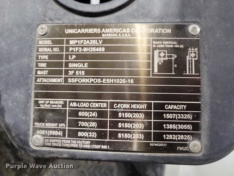 image for item NO9837 2019 UniCarriers PF50 forklift