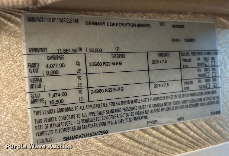 image for item YA1392 2007 Newmar Mountain Air RV