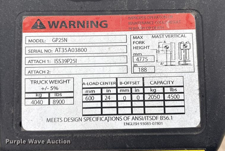 image for item YA1406 Caterpillar GP25N forklift