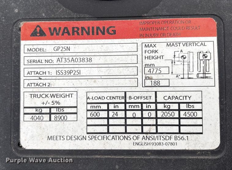 image for item YA1407 Caterpillar GP25N forklift