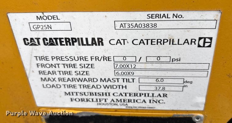image for item YA1407 Caterpillar GP25N forklift