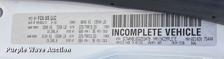 image for item DU0318 2016 RAM 5500HD bucket truck