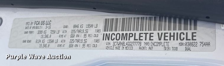 image for item DU0319 2016 RAM 5500HD bucket truck