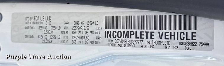 image for item DU0320 2016 RAM 5500HD bucket truck