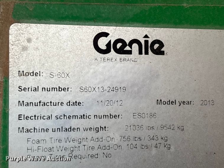 image for item DW7361 2013 Genie S60 boom lift