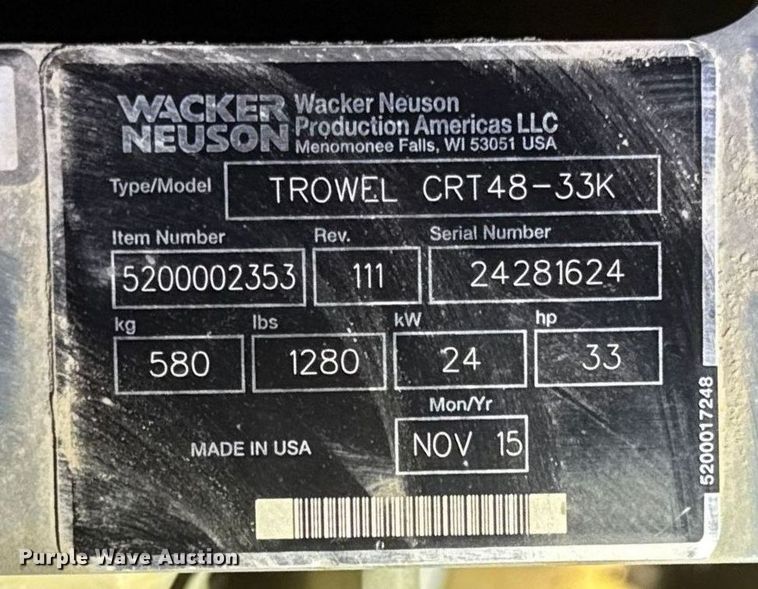 image for item EC4529 2015 Wacker neuseon CRT48 power trowel