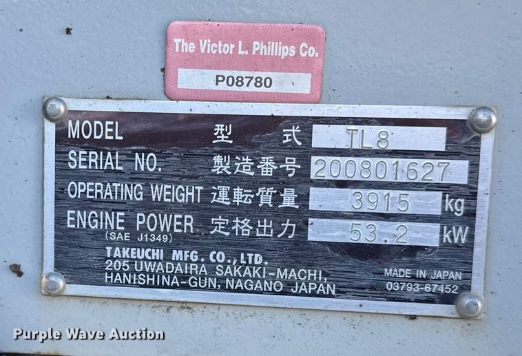 image for item EC4535 2015 Takeuchi TL8 tracked skid steer loader