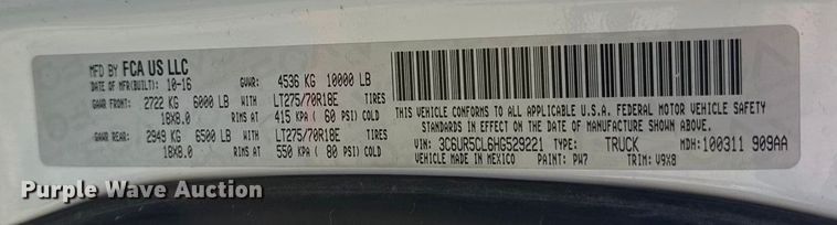 image for item EC4538 2017 RAM 2500 Crew Cab pickup truck