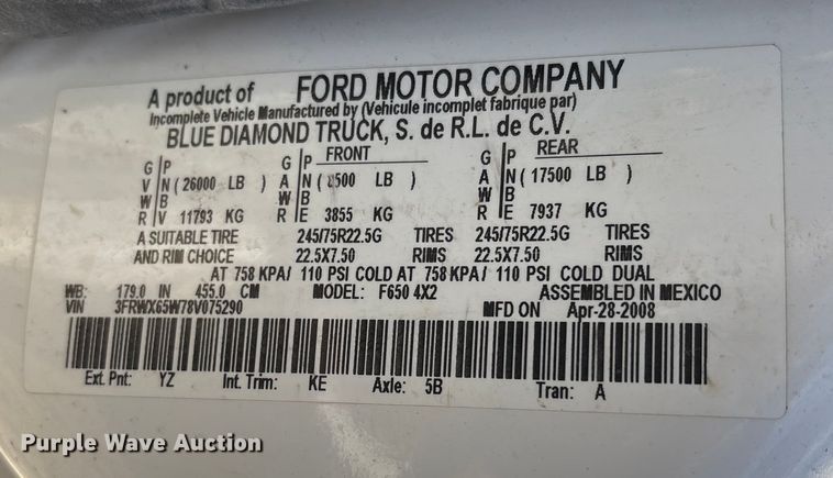 image for item EC8171 2008 Ford F650 Super Duty utility / service truck