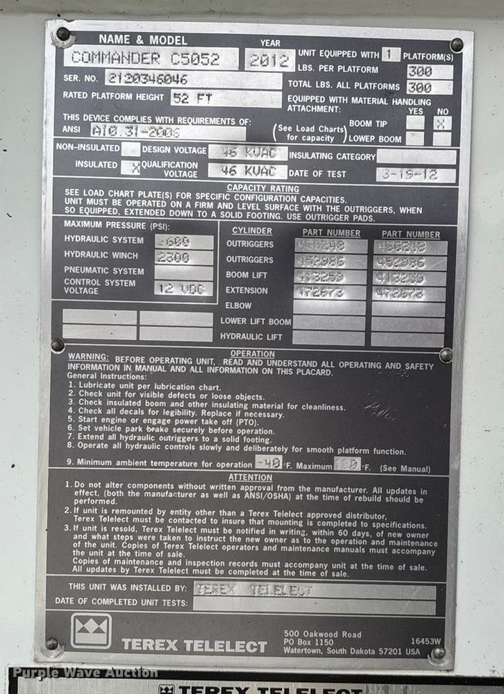 image for item ED2432 2012 Freightliner Business Class M2 digger derrick truck