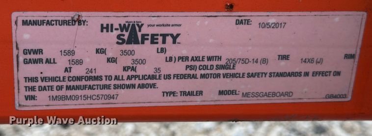 image for item ED5041 2017 Hi-Way Safety message board trailer