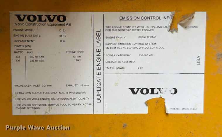 image for item ED5047 2020 Volvo A40G articulated haul truck