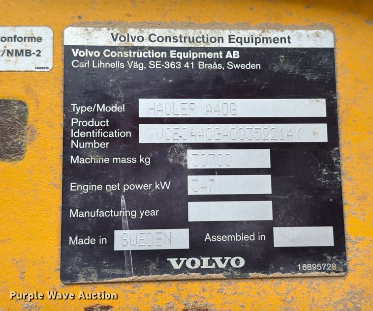 image for item ED5047 2020 Volvo A40G articulated haul truck
