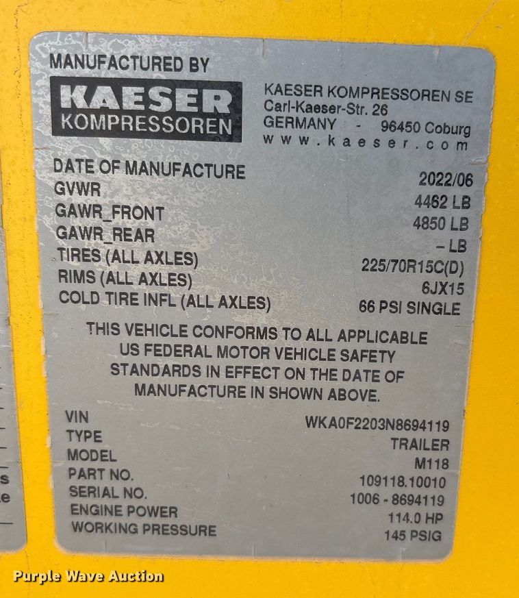 image for item EF6268 Kaeser M118 air compressor